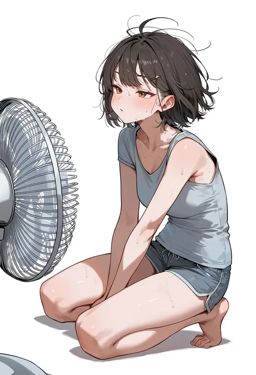 masterpiece, best quality, score_7, safe, electric fan, 1girl, solo, simple background — by k3scat, made with ComfyUI