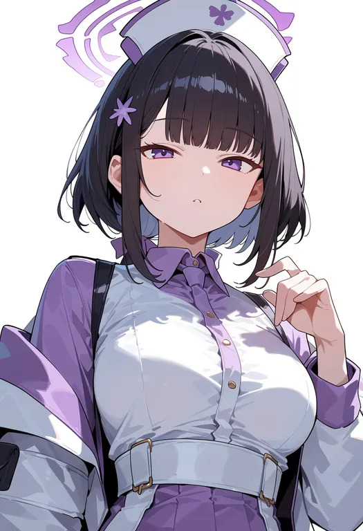 masterpiece, best quality, score_7, safe, sumire (blue archive), blue archive, solo, upper body, simple background — by k3scat, made with ComfyUI