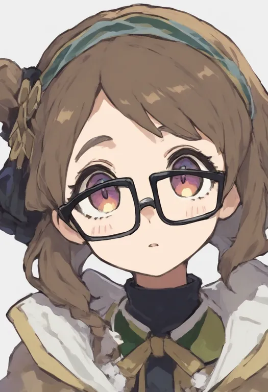 masterpiece, best quality, general, black-framed eyewear, 1girl, solo, portrait, simple background — by k3scat, made with ComfyUI