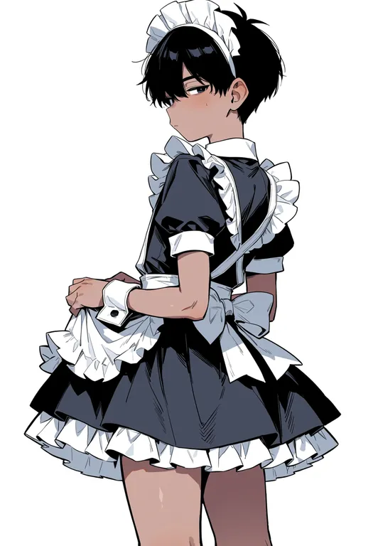 masterpiece, best quality, score_7, safe, male maid, 1boy, solo, simple background — by k3scat, made with ComfyUI