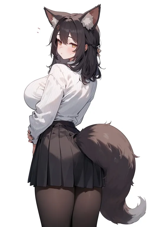 masterpiece, best quality, score_7, safe, fox tail, 1girl, solo, simple background — by k3scat, made with ComfyUI