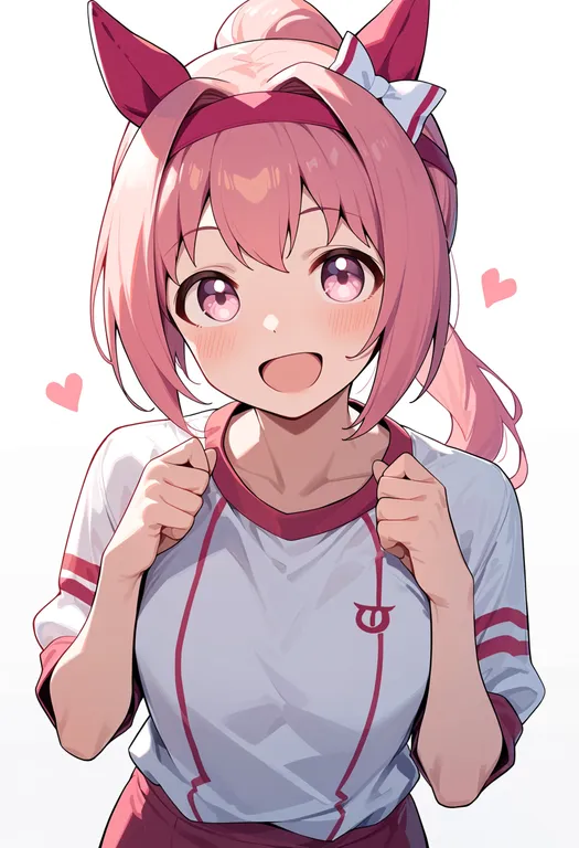 masterpiece, best quality, score_7, safe, haru urara (umamusume), umamusume, solo, upper body, simple background — by k3scat, made with ComfyUI