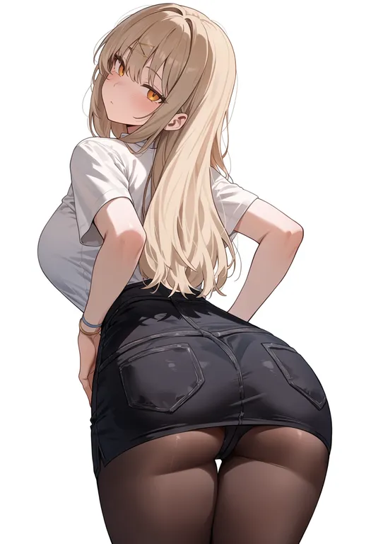 masterpiece, best quality, score_7, safe, brown pantyhose, 1girl, solo, simple background — by k3scat, made with ComfyUI