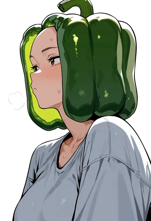 masterpiece, best quality, score_7, safe, green bell pepper, 1girl, solo, upper body, simple background — by k3scat, made with ComfyUI