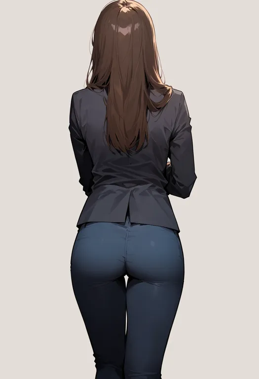 masterpiece, best quality, score_7, safe, facing away, 1girl, solo, simple background — by k3scat, made with ComfyUI