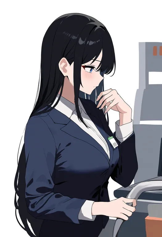 masterpiece, best quality, newest, absurdres, highres, safe, cashier, 1girl, solo, full_body, simple_background — by k3scat, made with ComfyUI
