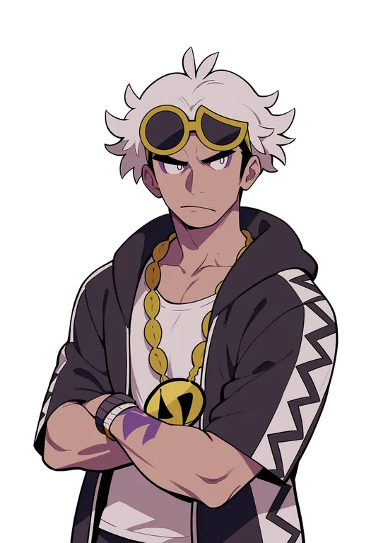 masterpiece, best quality, score_7, safe, guzma (pokemon), pokemon, solo, upper body, simple background — by k3scat, made with ComfyUI