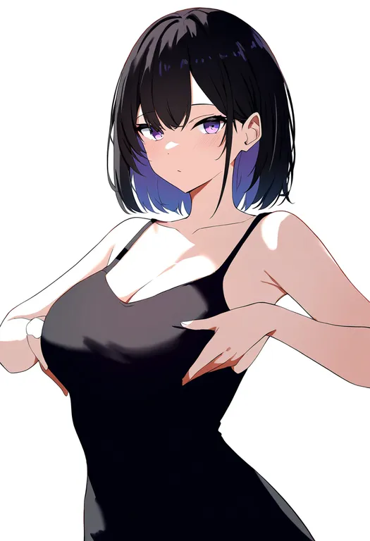 masterpiece, best quality, newest, absurdres, highres, safe, hands_on_own_breasts, 1girl, solo, simple_background — by k3scat, made with ComfyUI