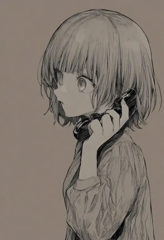 masterpiece, best quality, general, talking on phone, 1girl, solo, simple background — by k3scat, made with ComfyUI