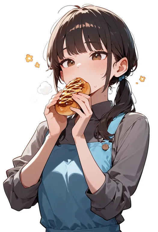masterpiece, best quality, score_7, safe, okonomiyaki, 1girl, solo, upper body, simple background — by k3scat, made with ComfyUI