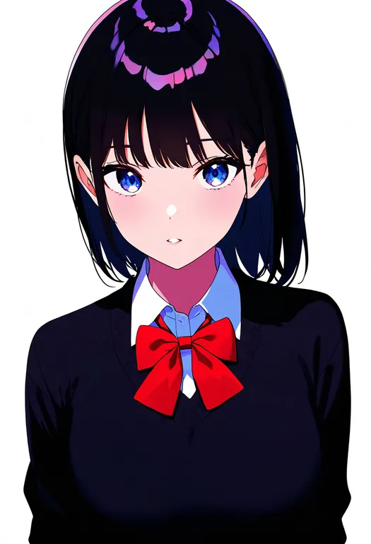 masterpiece, best quality, newest, absurdres, highres, safe, red_bowtie, 1girl, solo, upper_body, simple_background — by k3scat, made with ComfyUI