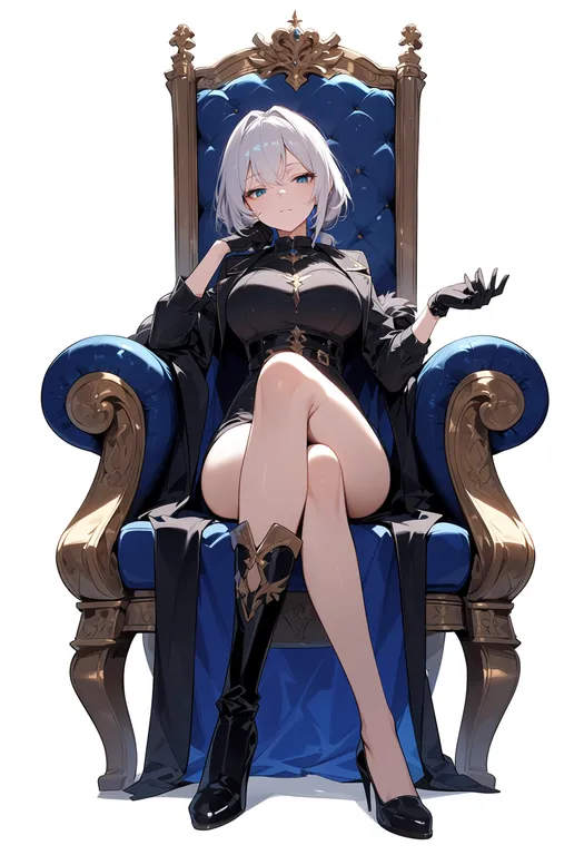 masterpiece, best quality, score_7, safe, throne, 1girl, solo, simple background — by k3scat, made with ComfyUI