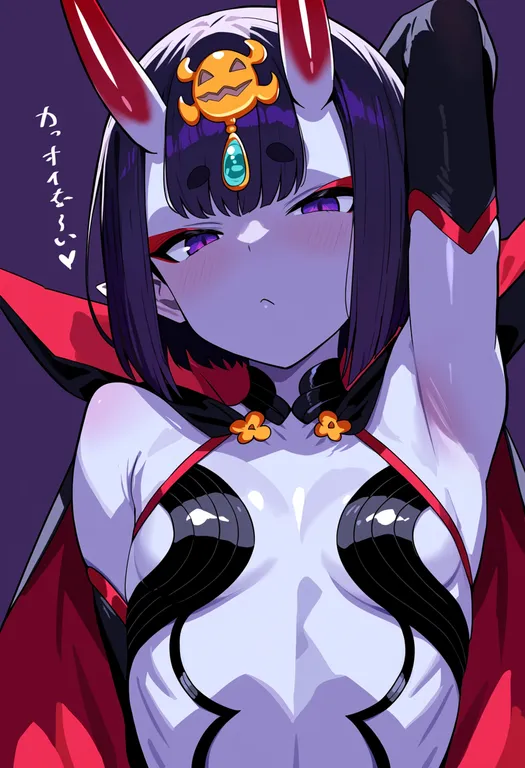 masterpiece, best quality, score_7, safe, shuten douji (halloween caster) (fate), solo, upper body, simple background — by k3scat, made with ComfyUI