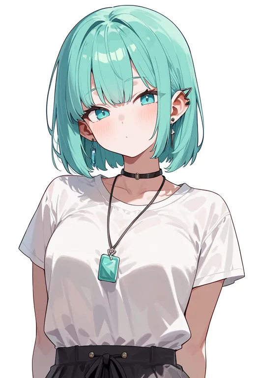 masterpiece, best quality, score_7, safe, mint, 1girl, solo, upper body, simple background — by k3scat, made with ComfyUI