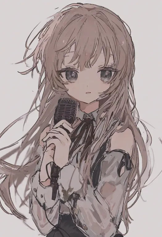 masterpiece, best quality, general, microphone, 1girl, solo, simple background — by k3scat, made with ComfyUI