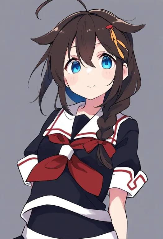 masterpiece, best quality, general, shigure kai ni (kancolle), kantai collection, solo, upper body, simple background — by k3scat, made with ComfyUI