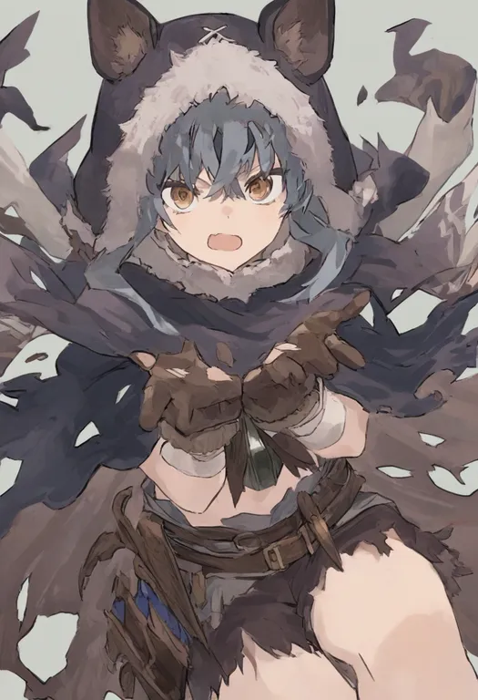 masterpiece, best quality, general, torn cape, 1girl, solo, simple background — by k3scat, made with ComfyUI