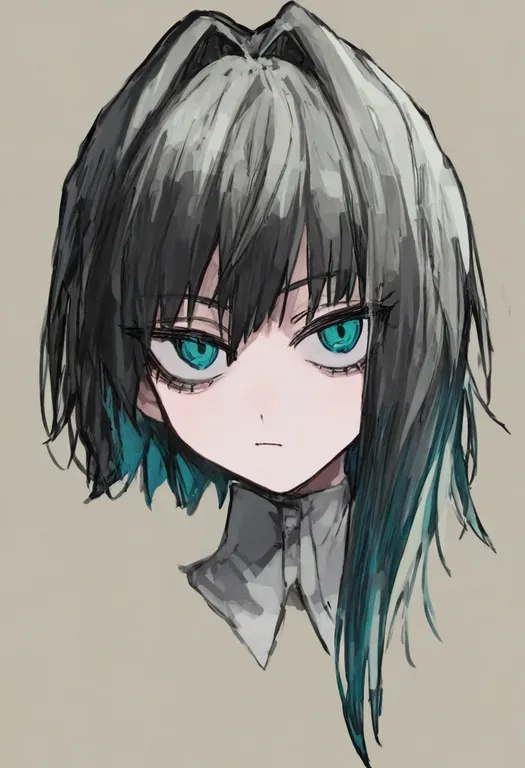 masterpiece, best quality, general, asymmetrical hair, 1girl, solo, portrait, simple background — by k3scat, made with ComfyUI