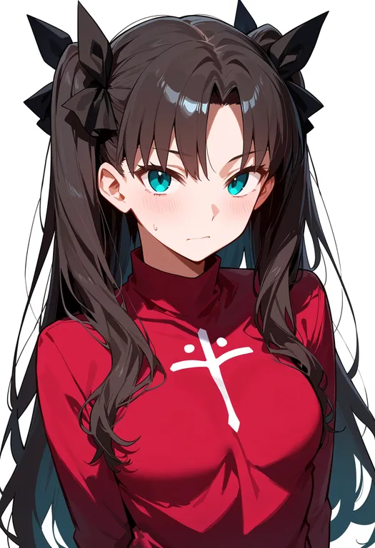 masterpiece, best quality, score_7, safe, tohsaka rin, fate/stay night, solo, upper body, simple background — by k3scat, made with ComfyUI