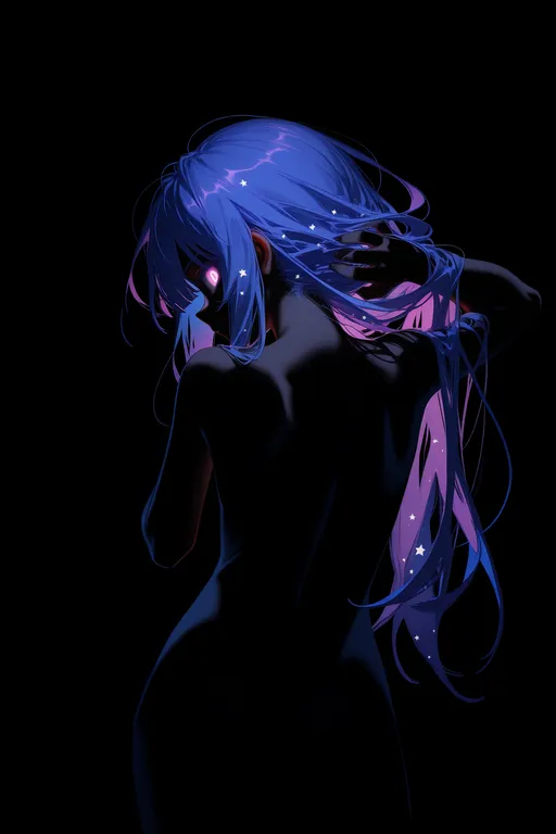 masterpiece, star long hair, black background, glowing eyes, shadowed, shadowed body, silhouette, slim shadow… — by Nick man, made with ComfyUI