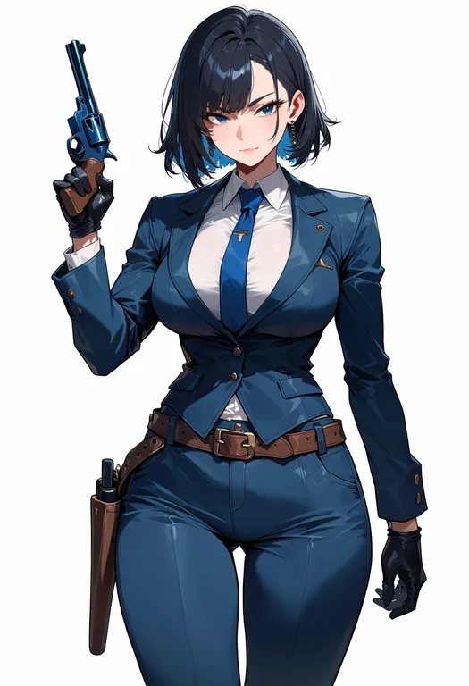 masterpiece, best quality, score_7, safe, blue revolver, solo, simple background — by k3scat, made with ComfyUI