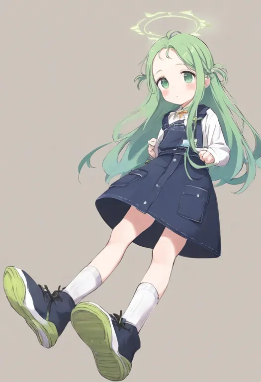 masterpiece, best quality, general, overall skirt, 1girl, solo, full body, simple background — by k3scat, made with ComfyUI