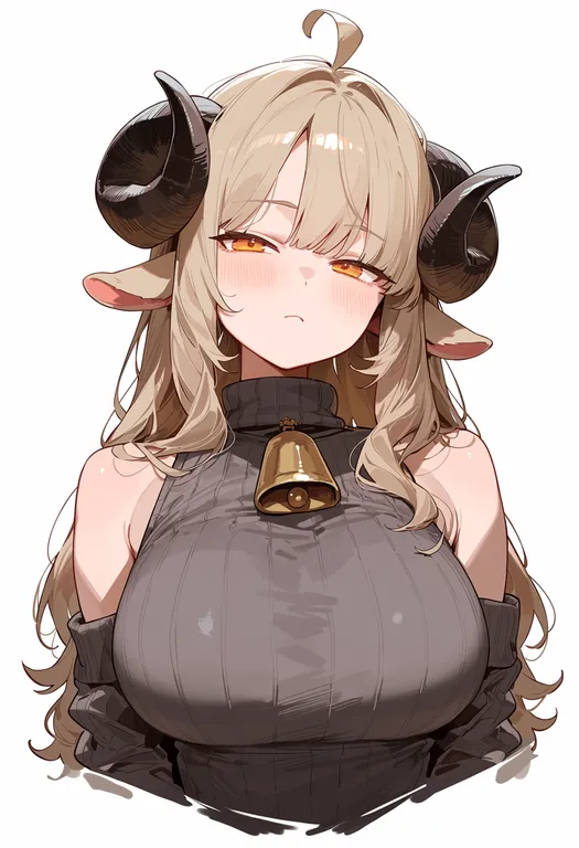 masterpiece, best quality, score_7, safe, sheep ears, 1girl, solo, upper body, simple background — by k3scat, made with ComfyUI