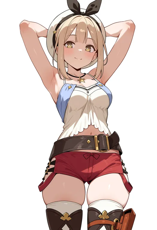 masterpiece, best quality, score_7, safe, atelier ryza 1, solo, simple background — by k3scat, made with ComfyUI