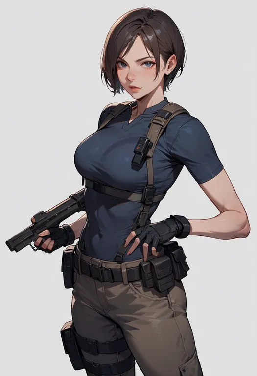 masterpiece, best quality, score_7, safe, resident evil 2, solo, simple background — by k3scat, made with ComfyUI