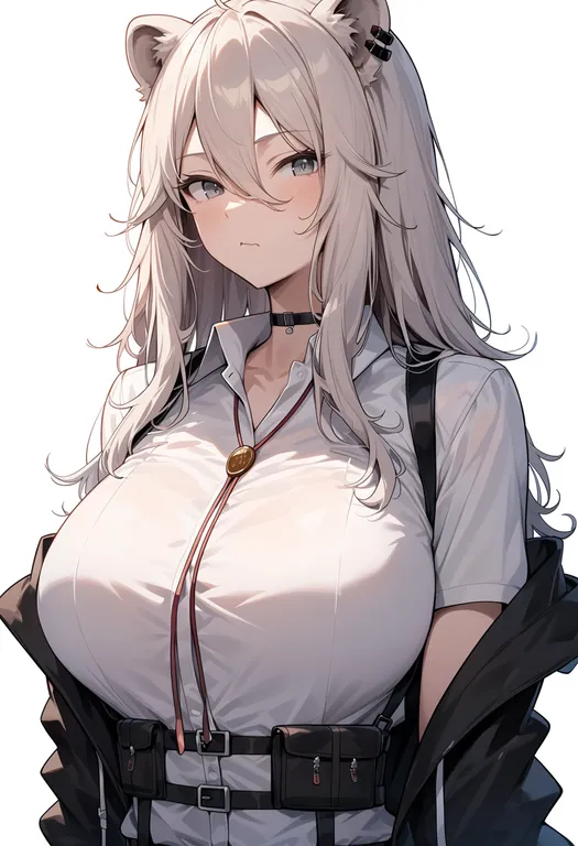 masterpiece, best quality, score_7, safe, shishiro botan (button-down), solo, upper body, simple background — by k3scat, made with ComfyUI