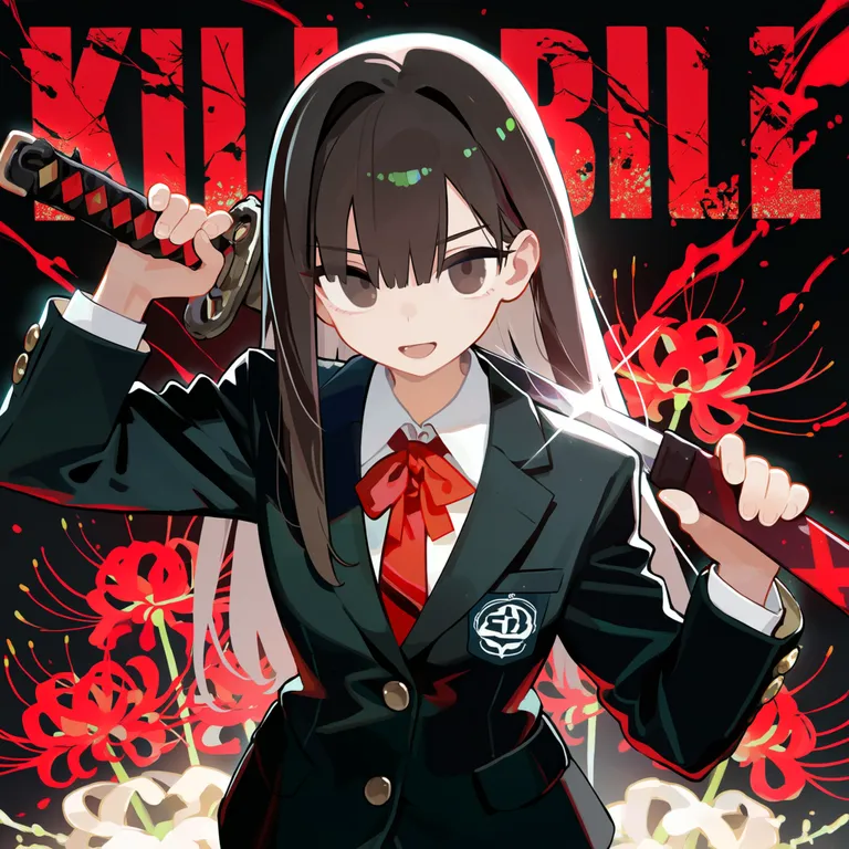 1girl, solo, looking at viewer, slight smile, brown eyes, brown hair, long hair, straight hair, hair between eyes, black — by cb z, made with ComfyUI