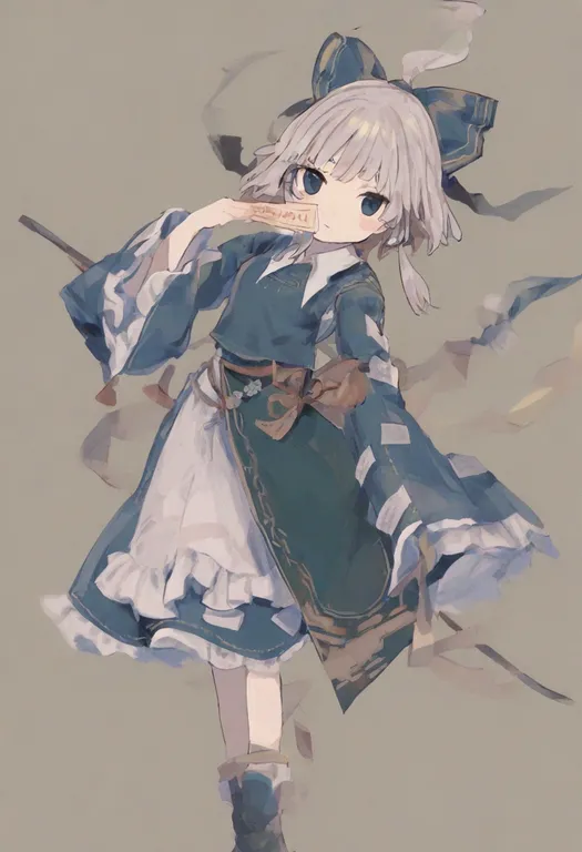 masterpiece, best quality, general, ofuda on head, 1girl, solo, simple background — by k3scat, made with ComfyUI