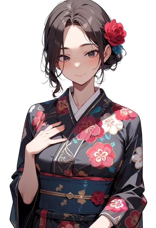 masterpiece, best quality, score_7, safe, obi, 1girl, solo, upper body, simple background — by k3scat, made with ComfyUI