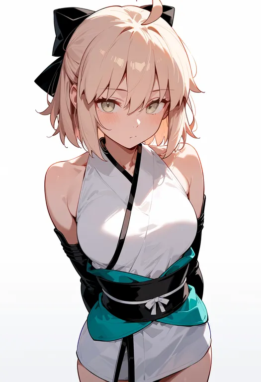 masterpiece, best quality, score_7, safe, okita souji (first ascension) (fate), solo, upper body, simple background — by k3scat, made with ComfyUI