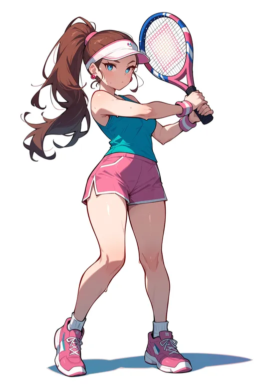 masterpiece, best quality, score_7, safe, mario tennis, solo, full body, simple background — by k3scat, made with ComfyUI