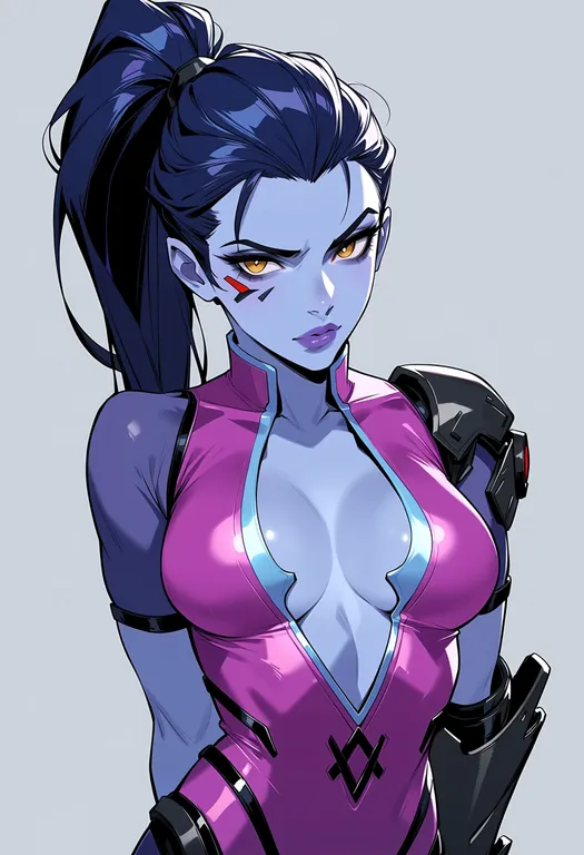 masterpiece, best quality, score_7, safe, widowmaker (overwatch), overwatch, solo, upper body, simple background — by k3scat, made with ComfyUI
