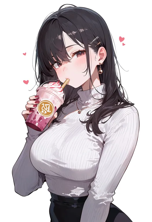 masterpiece, best quality, score_7, safe, milkshake, 1girl, solo, upper body, simple background — by k3scat, made with ComfyUI