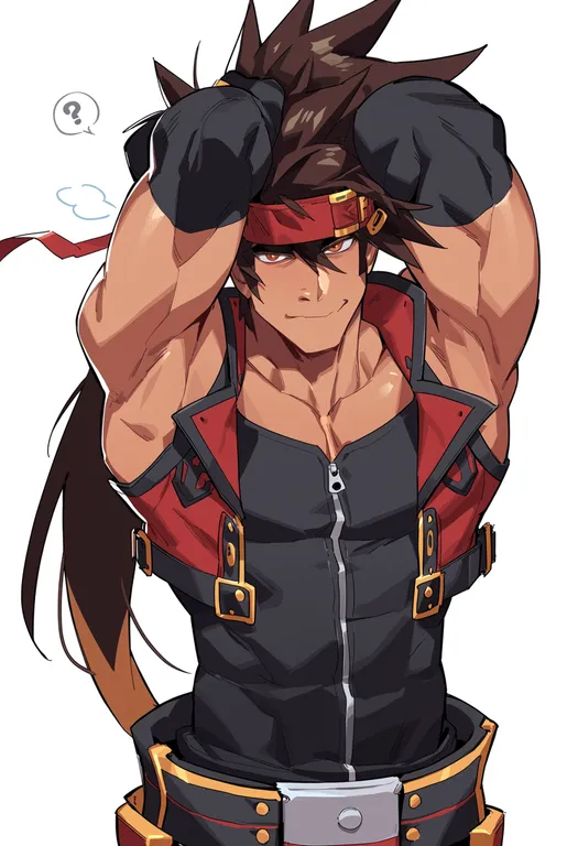 masterpiece, best quality, score_7, safe, sol badguy, solo, upper body, simple background — by k3scat, made with ComfyUI