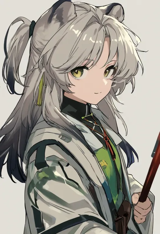 masterpiece, best quality, general, zhuang fangyi (arknights), arknights, solo, upper body, simple background — by k3scat, made with ComfyUI