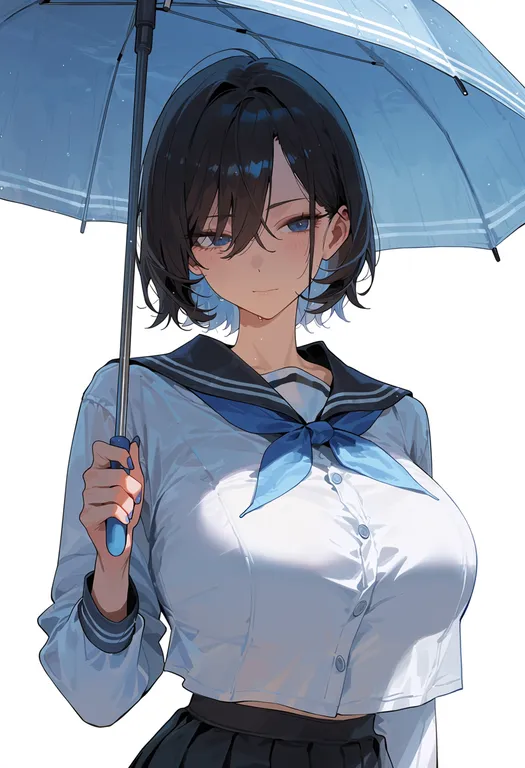 masterpiece, best quality, score_7, safe, umbrella, 1girl, solo, upper body, simple background — by k3scat, made with ComfyUI