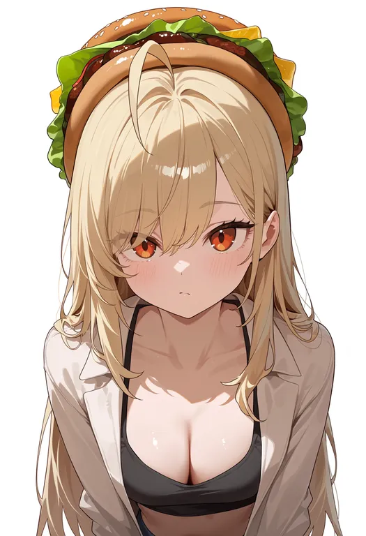 masterpiece, best quality, score_7, safe, jingburger, solo, upper body, simple background — by k3scat, made with ComfyUI