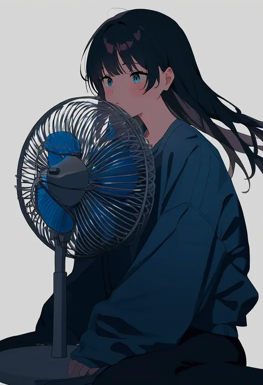 masterpiece, best quality, newest, absurdres, highres, safe, electric_fan, 1girl, solo, simple_background — by k3scat, made with ComfyUI