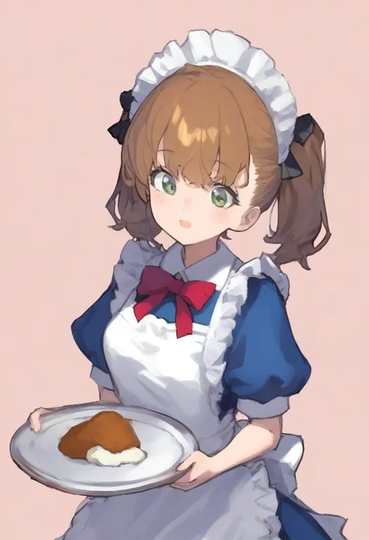 masterpiece, best quality, general, holding plate, 1girl, solo, upper body, simple background — by k3scat, made with ComfyUI