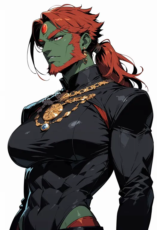 masterpiece, best quality, score_7, safe, ganondorf, solo, upper body, simple background — by k3scat, made with ComfyUI