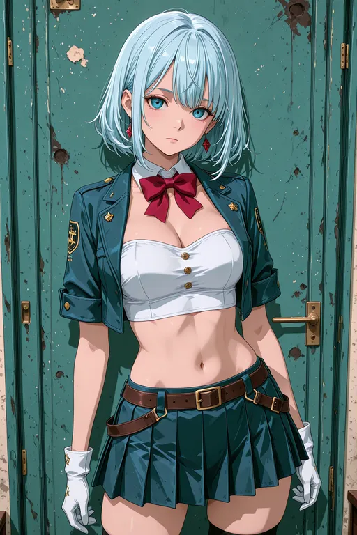 skindentation, detached collar, crop top, miniskirt, short sleeves, white gloves, open jacket, cropped jacket… — by Nick man, made with ComfyUI