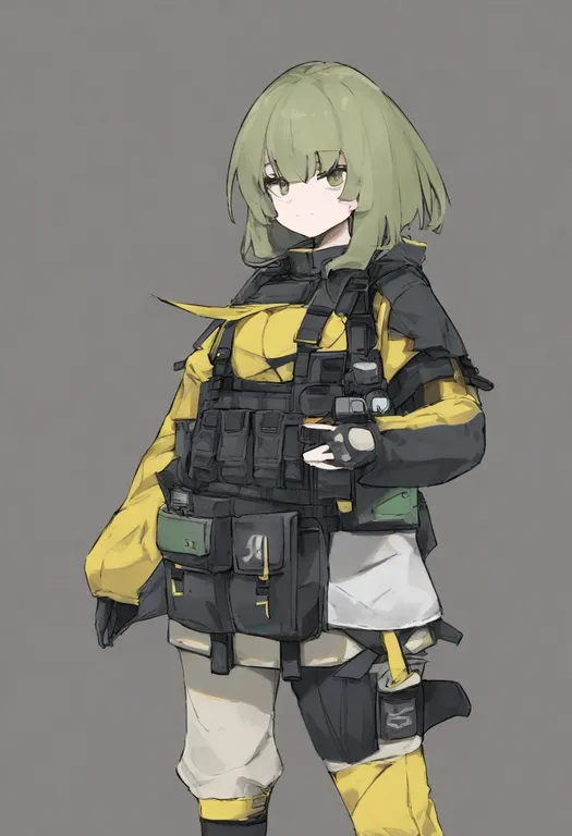 masterpiece, best quality, general, utility belt, 1girl, solo, simple background — by k3scat, made with ComfyUI