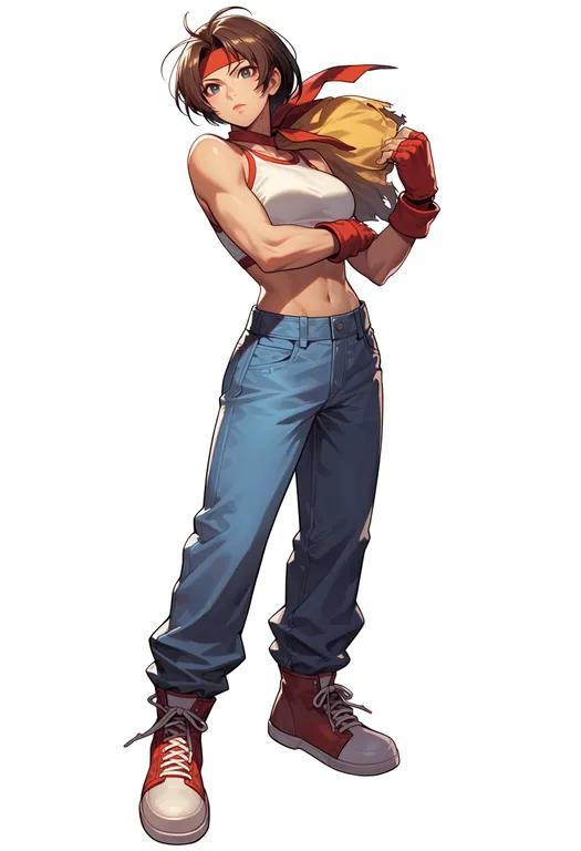 masterpiece, best quality, score_7, safe, the king of fighters 2002, solo, simple background — by k3scat, made with ComfyUI