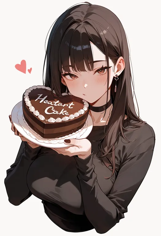 masterpiece, best quality, score_7, safe, heart-shaped cake, 1girl, solo, upper body, simple background — by k3scat, made with ComfyUI