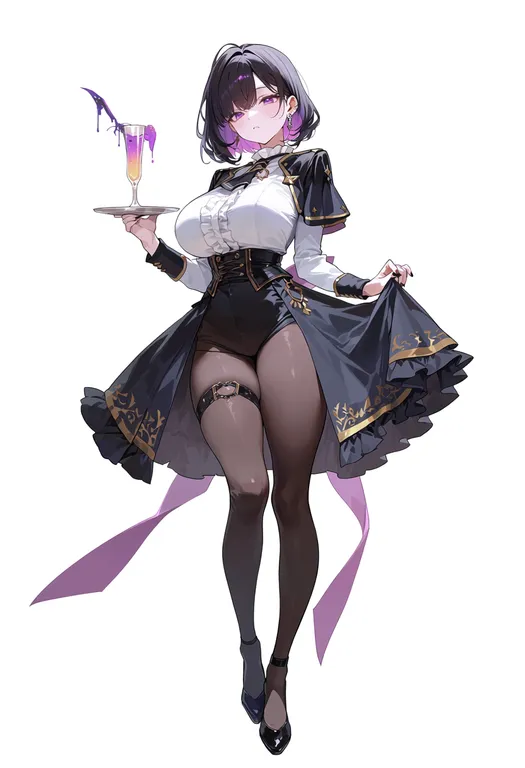 masterpiece, best quality, score_7, safe, showgirl skirt, 1girl, solo, full body, simple background — by k3scat, made with ComfyUI