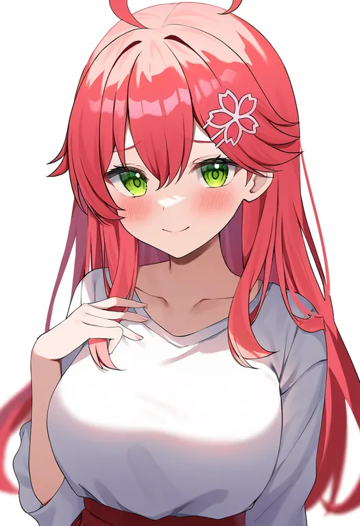 masterpiece, best quality, newest, absurdres, highres, safe, sakura_miko, hololive, solo, upper_body, simple_background — by k3scat, made with ComfyUI